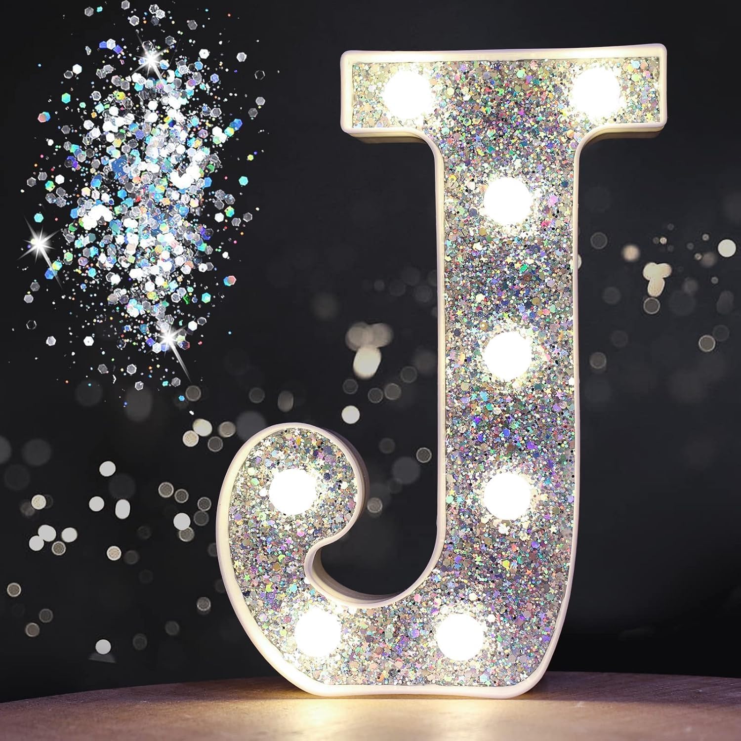 Jemnpela LED Marquee Letter Number Sign Lights Glitter Light Up Alphabet Figure Night Light for Birthday Party Wedding Home Bar Holiday Wall Decoration