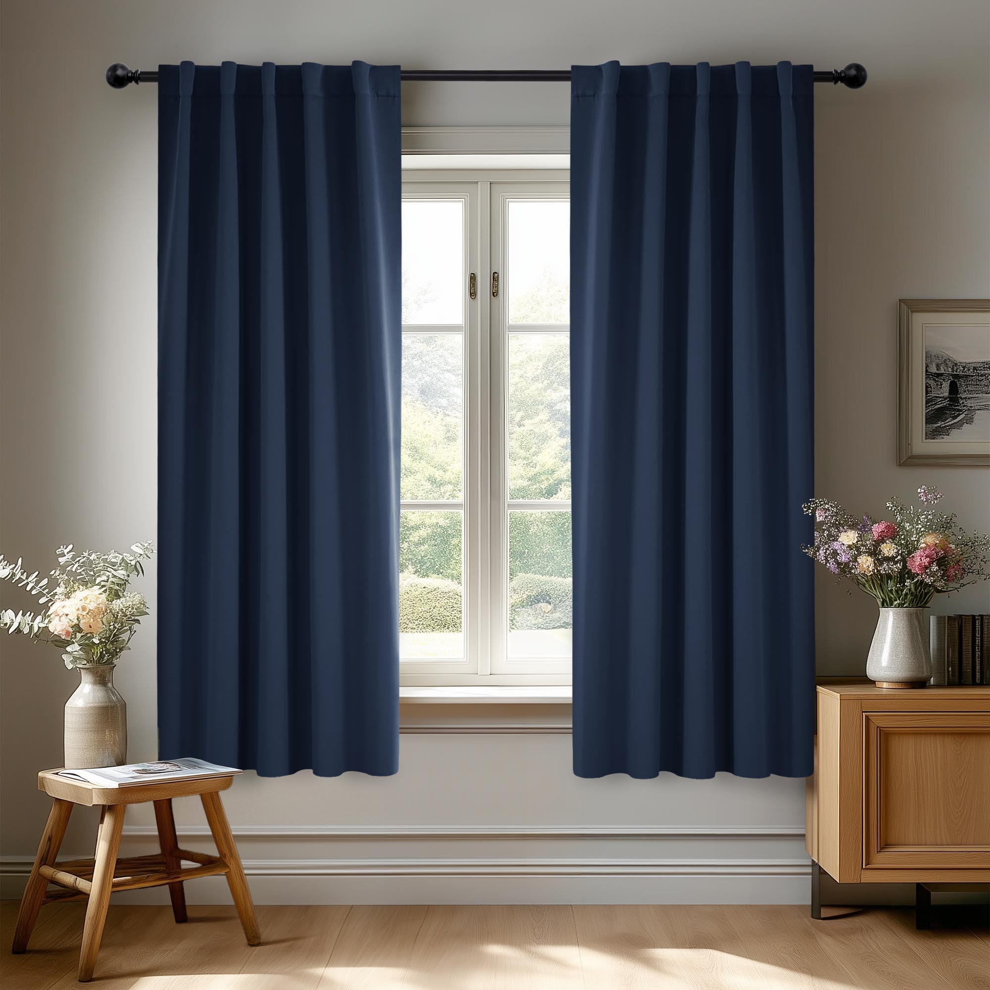 Deconovo Blackout Curtains for Kitchen Window, Navy Blue Thermal Insulated Drapes 45 Inches Long, Back Tab and Rod Pocket Room Darkening Window Curtains, 38W x 45L Inch, 2 Panels Navy Blue 38"W x 45"L (Pack of 2)