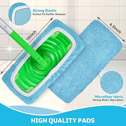 Miniatura 3 de Almohadillas de microfibra reutilizables compatibles con trapeador Swiffer, almohadillas lavables para uso húmedo y seco, almohadilla de fregona