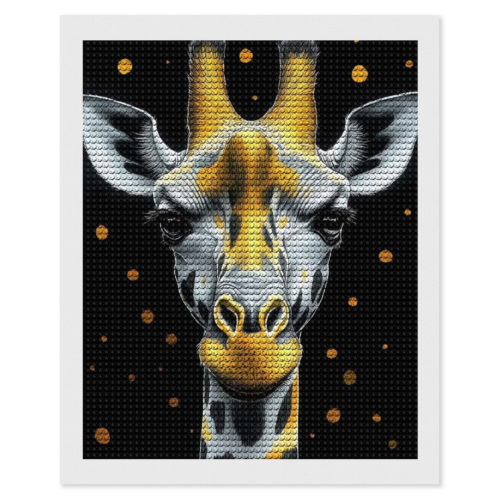 Junmoney Golden Giraffe Portrait Animal Diamond Painting Canvas Set 16"x20", with Tool Kit, Easy to Enjoy, Home Wall Decor, Thoughtful Handmade Gift