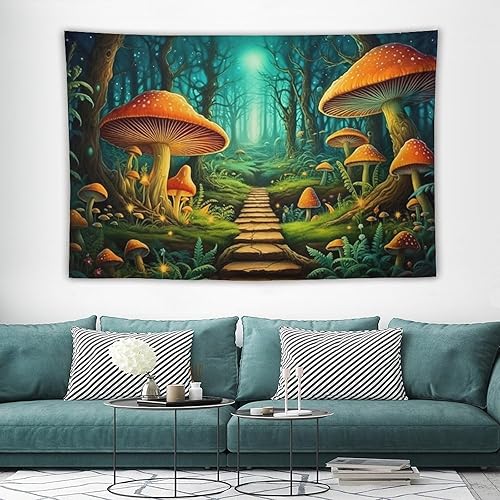 Miniatura 3 de ANMOGID Tapiz de hongos, estilo fantasía, bosque encantado, para colgar en la pared, decoración estética para dormitorio, sala de estar, tapices de