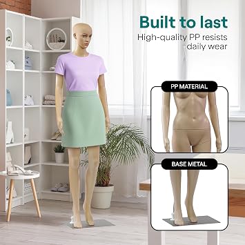 SereneLife 68.9 Tall Full-Body Female Mannequin with Adjustable Head, Flexible Limbs and Detachable Design, Perfect for Clothing Stores, Boutiques, Exhibitions and More