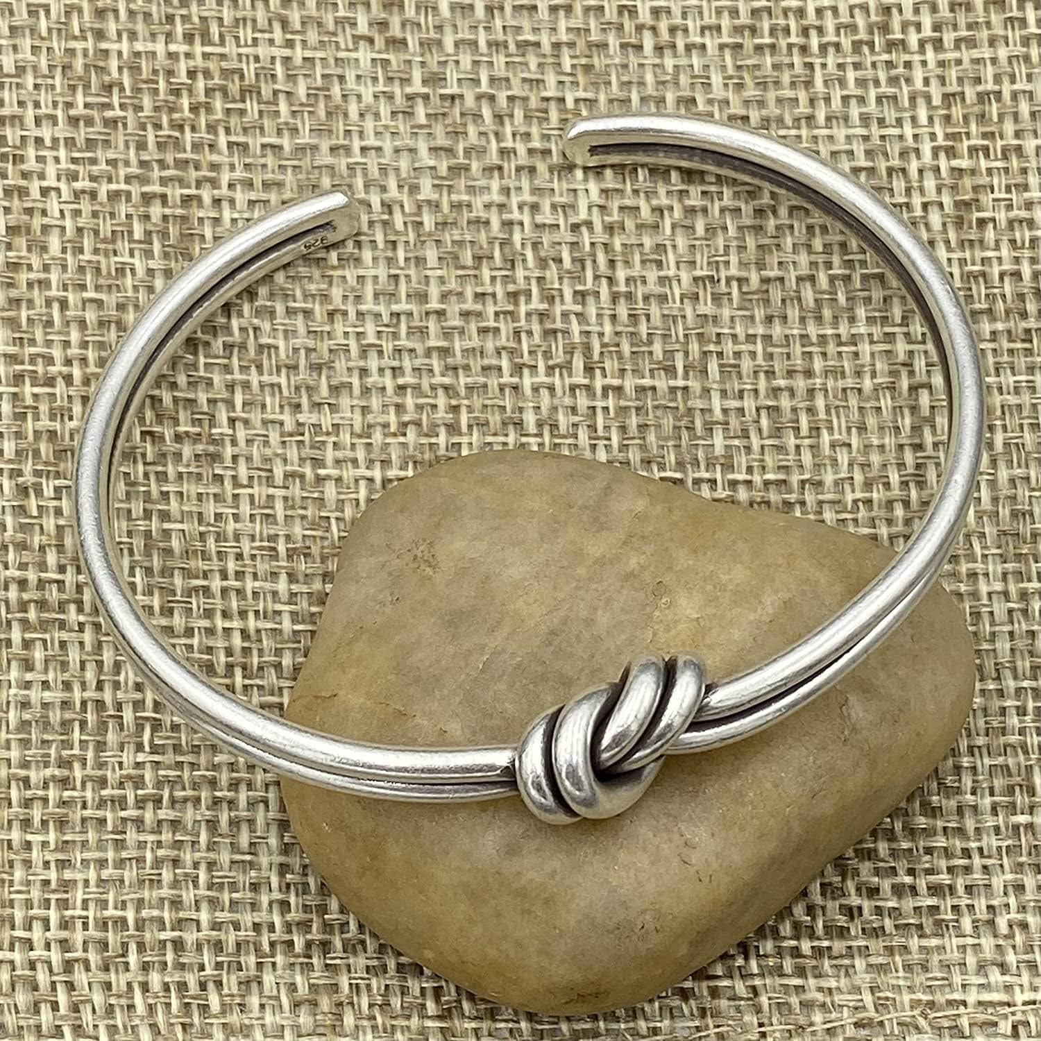Handmade Sterling Silver Knot Cuff Bracelet, Minimalist Rustic Simple Tied Silver Wires, Adjustable Large size Cuff 7 1/2 inches