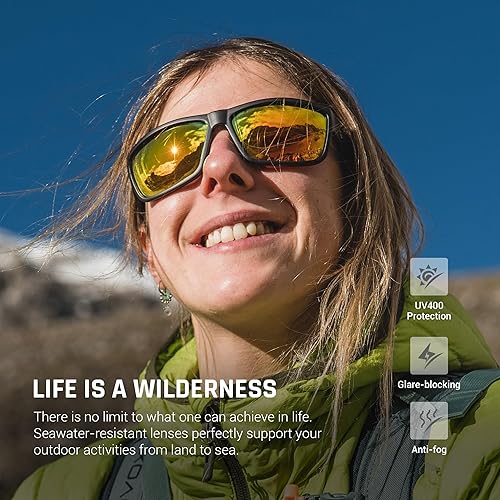 Miniatura 2 de TOREGE - Lentes de sol polarizados deportivos para hombres y mujeres, para ciclismo, correr, golf, pesca, TR26 Marco negro y lente plateado cobre