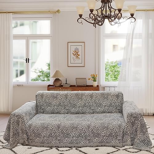 Funda de sofá de 3 cojines gris para la familia, 71 x 150 pulgadas, funda reversible con patrón de leopardo, universal, apta para mascotas, para
