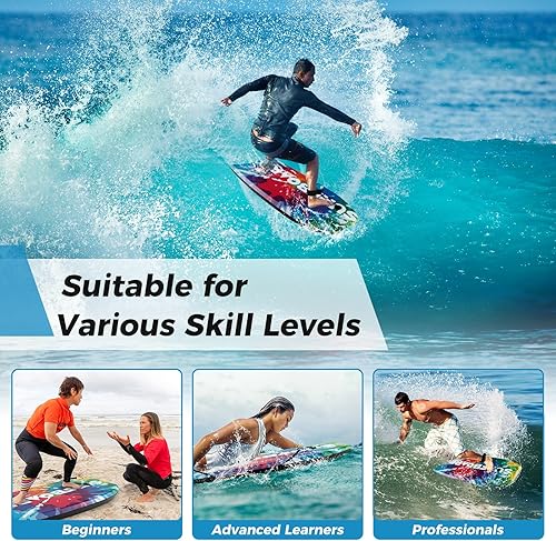 Vista 39 de GYMAX Tablas de cuerpo para playa, 33/37/41 pulgadas con núcleo de espuma EPS, cola creciente, doble canal y correa de muñeca, bodyboard ligero