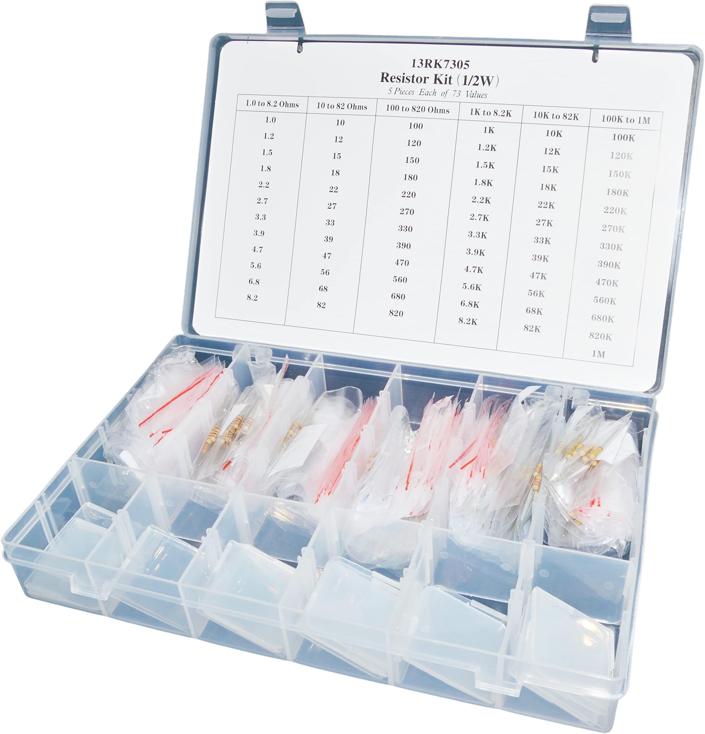 365 Piece 1/2 Watt Resistor Kit with Plastic Slotted Storage Container, 1/2W Carbon Film Resistors, Includes Wide Range of Values - by EX ELECTRONIX EXPRESS