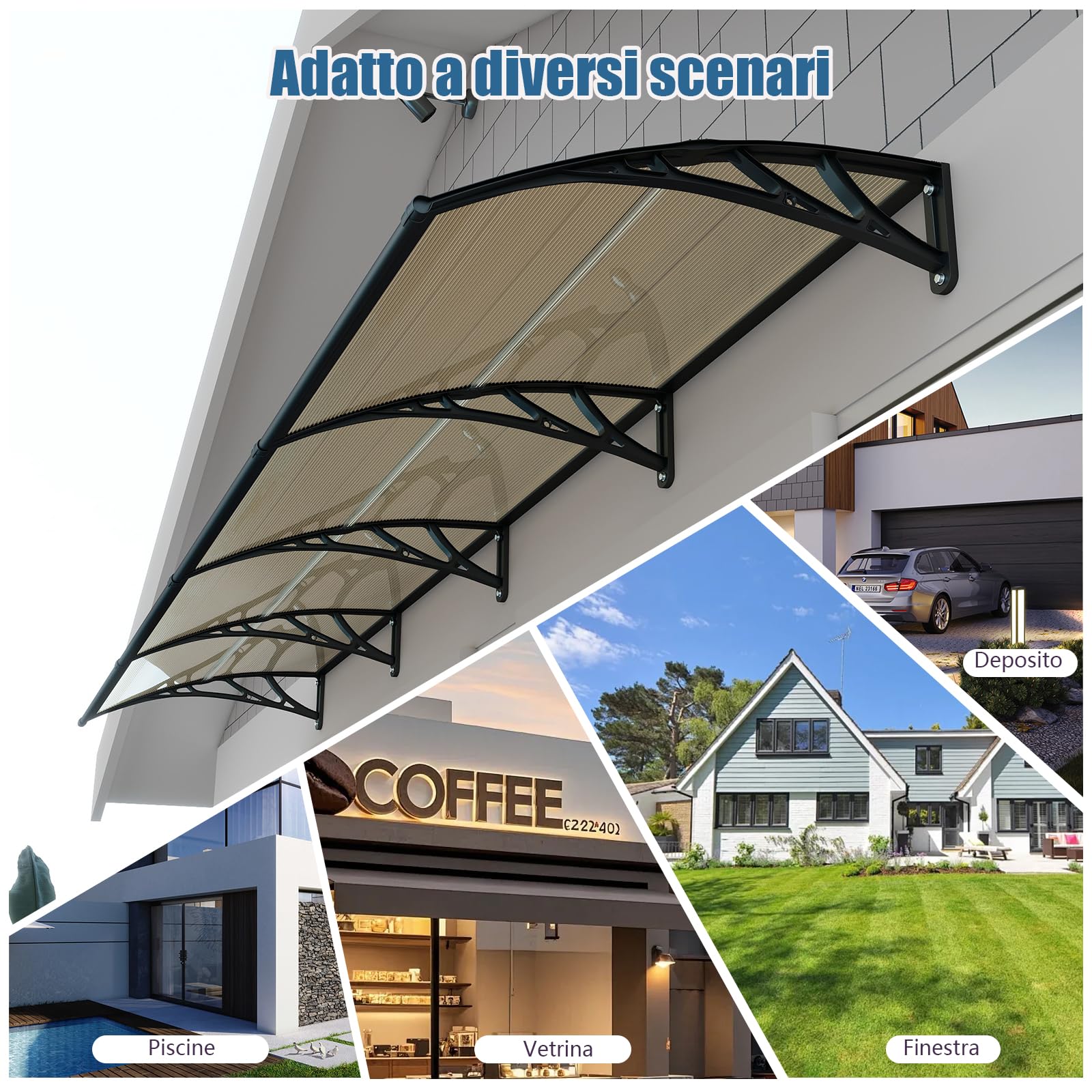 Pensilina da Esterno, 150x100 cm Tettoia per Finestre in Policarbonato - Protezione UV, Pioggia, Neve e Sole per Patio, Giardino e Portico