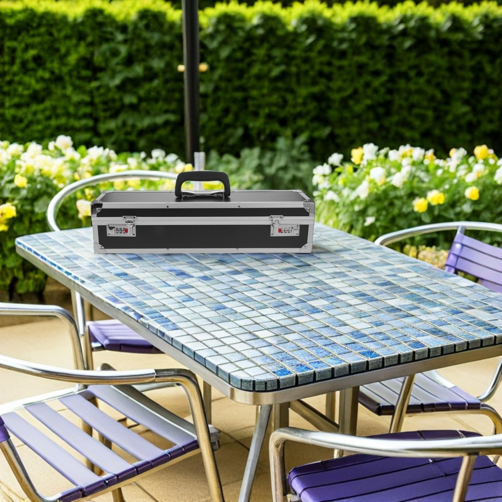 YARNOW Kompakter Messerorganizer aus Aluminiumlegierung mit 8 Slots und doppeltem Zahlenschloss – Aufbewahrungskoffer für Küchenmesser und Kochutensilien – Ideal für Camping und