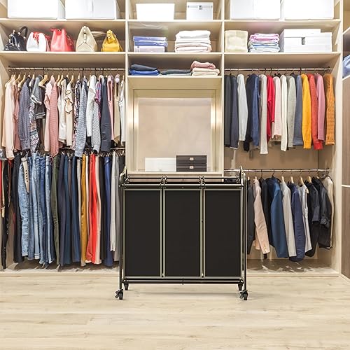 Vista 4 de Simple Houseware Heavy Duty 3-Bag Laundry Sorter Rolling Cart, Bronze Bronce