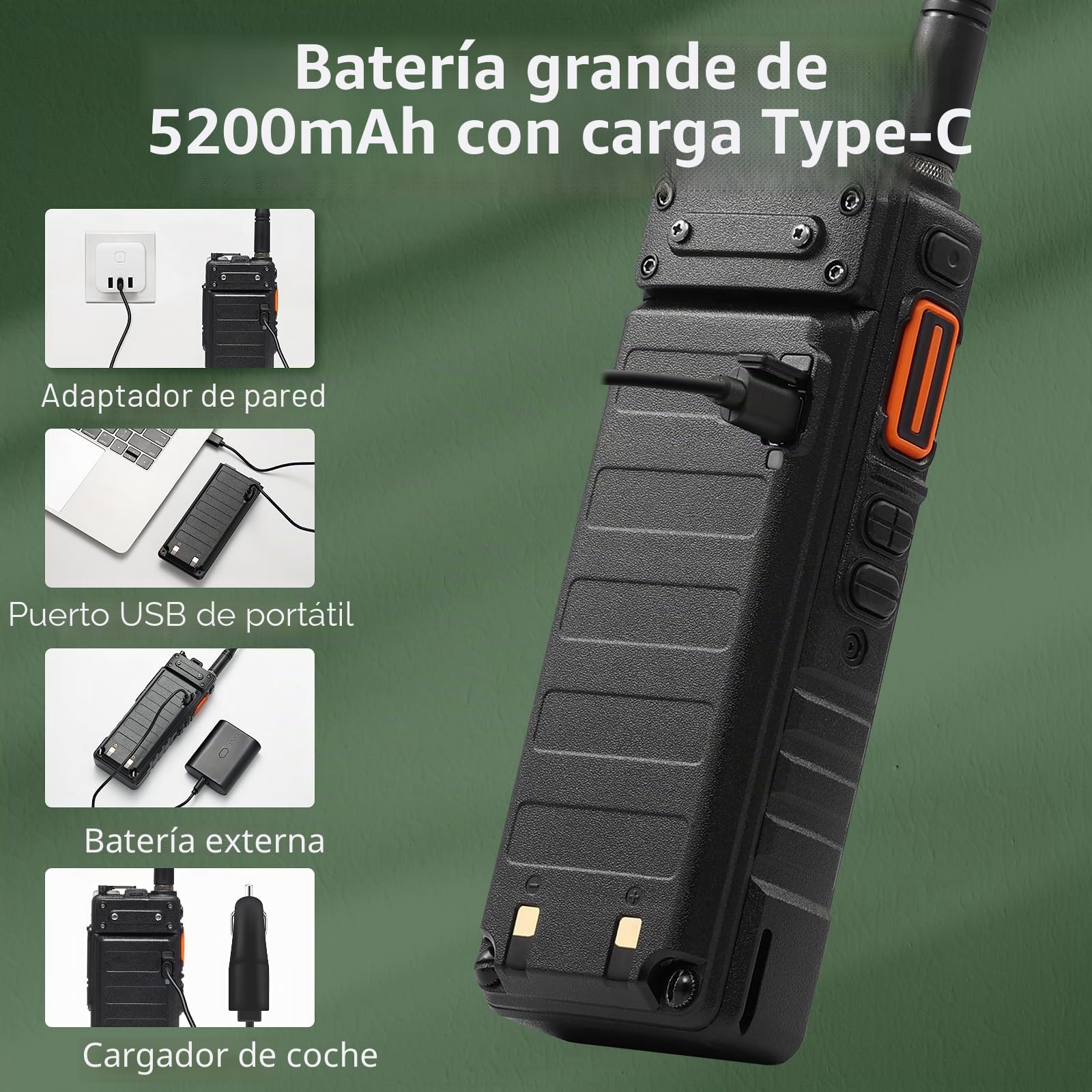 BAOFENG Radio UV-25, walkie-Talkie de Largo Alcance Tri-Power de 10 W, Receptor multibanda UHF/VHF/FM, batería de 5200 mAh, Antena de Cuello de Cisne | Batería de 5200 mAh con tipo C, receptor multibanda FM Air, dispositivo de mano, antena de cuello de ci
