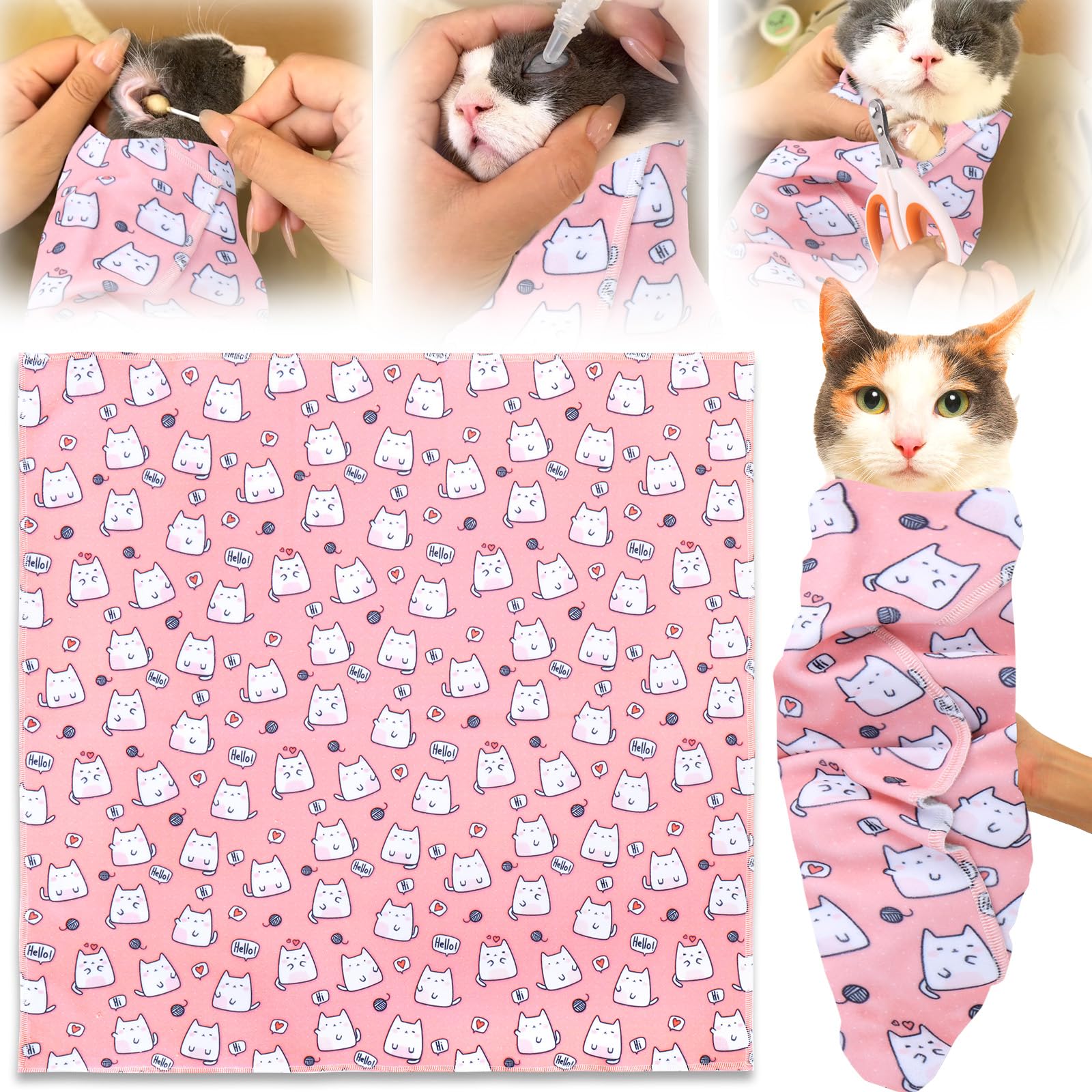 XANGNIER Envoltura para gatos para aseo, envoltura de retención para gatos para cortar uñas, envoltura de burrito de tela para cortar uñas, antiarañazos, antiescape, herramienta multifuncional para