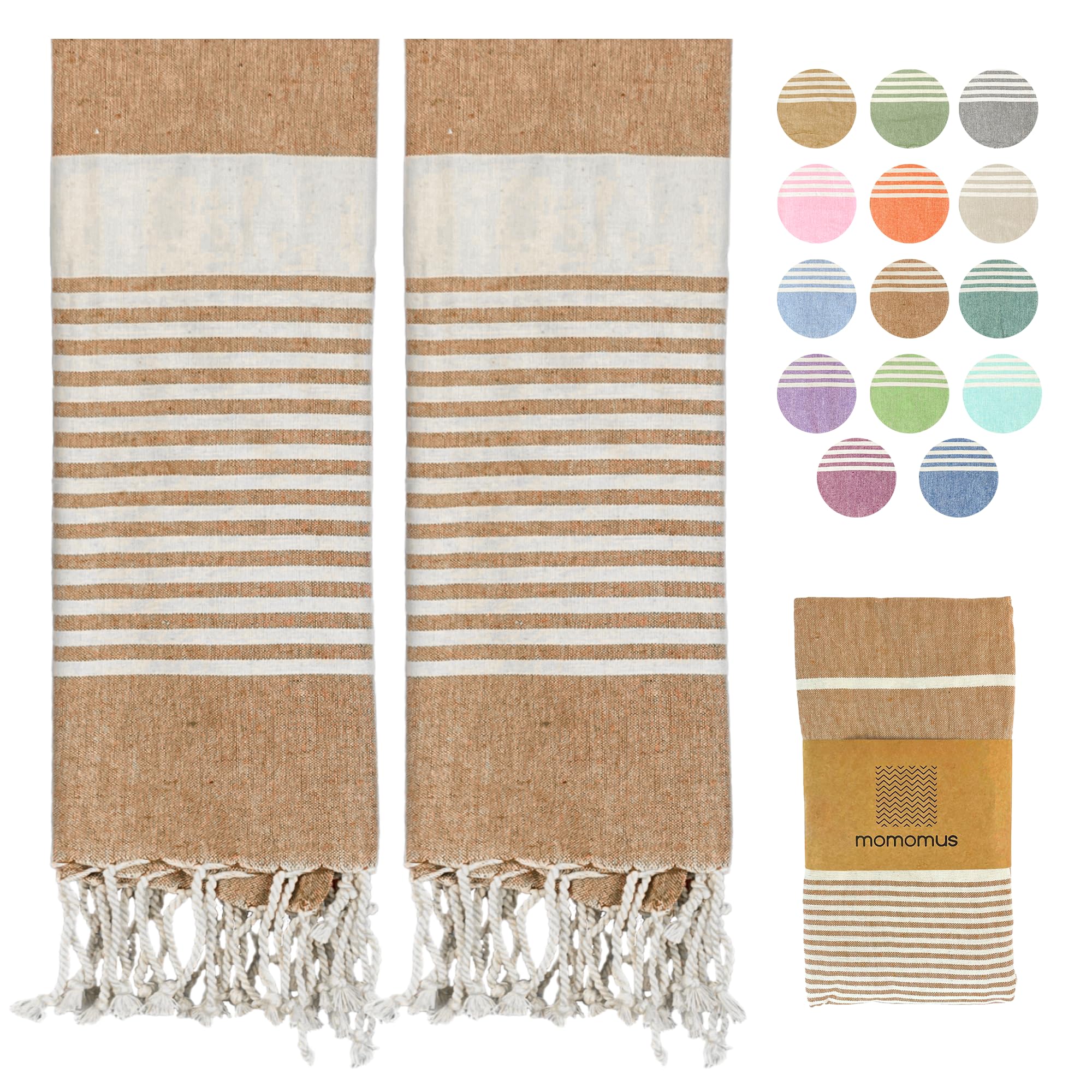 MOMOMUS Pack de 2 Foutas XL o Toallas de Playa Grandes de Algodón 100% - Absorbente, Ultrasuave, Compacta - Ideal como Pareo y Toalla para Sauna, SPA y Piscina - Marrón, 90x180cm