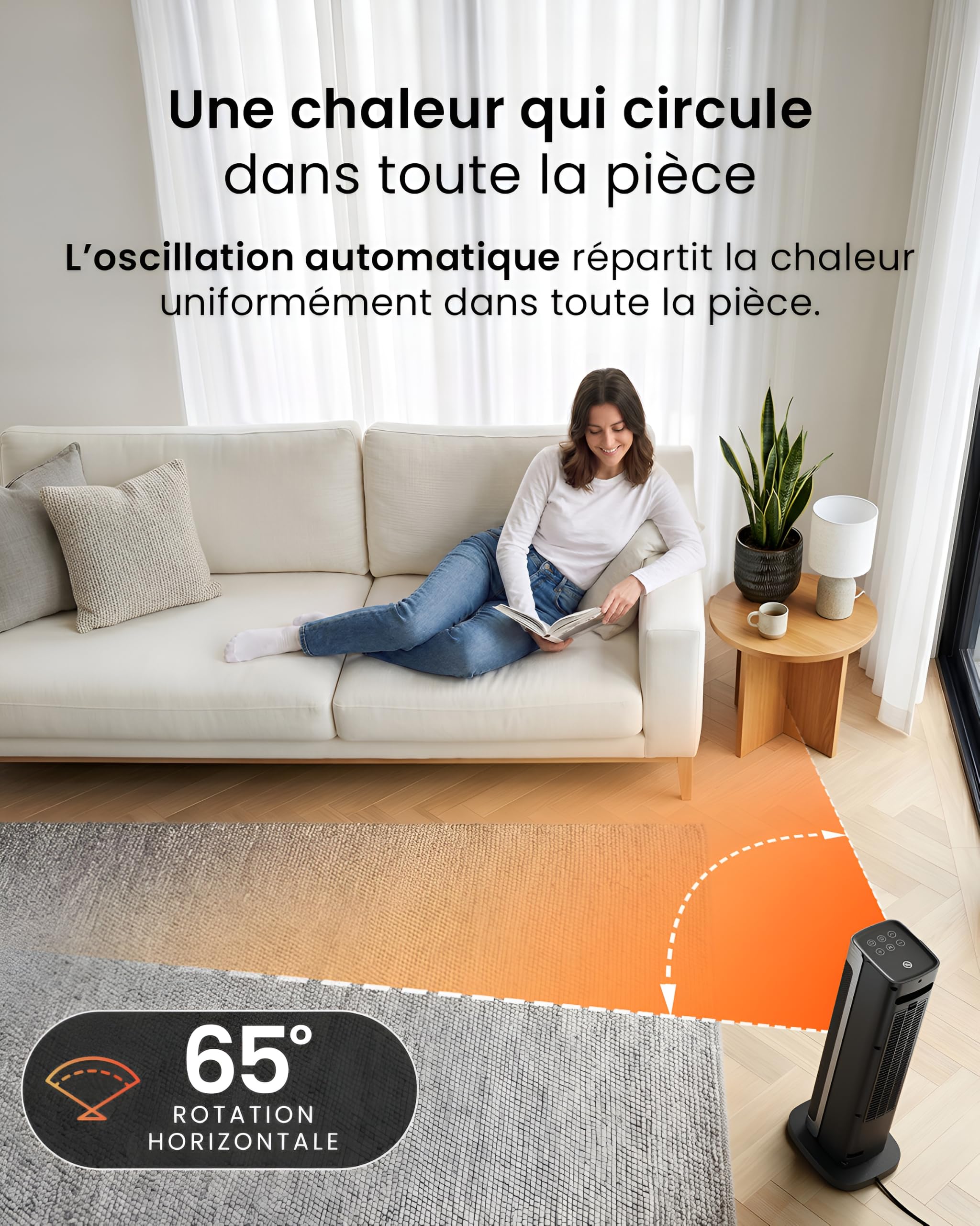 Pro Breeze ThermaCube Plus Chauffage d'Appoint 2200W Céramique Soufflant Oscillant - Radiateur Électrique Mobile avec Mode Ventilateur, Thermostat Éco, Télécommande et Écran Tactile pour Chambre