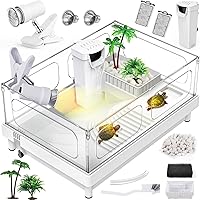 Moonorange Small Acrylic Turtle Tank Starter Kit with Lamp, Filter, Basking Platform & Bottom Drain - Perfect for Baby Turtles (White)
