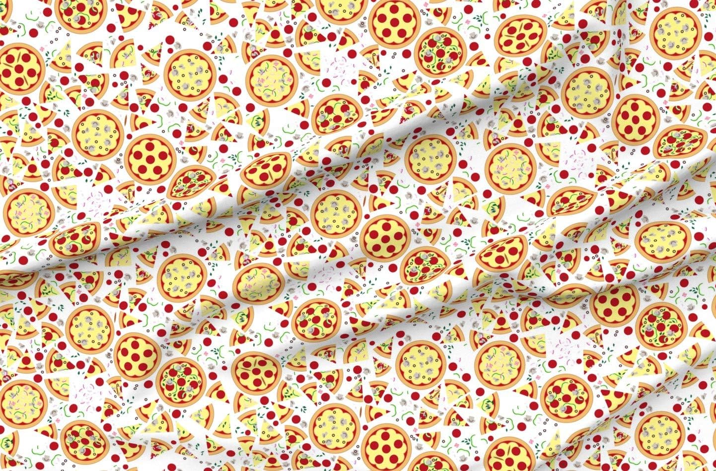 Spoonflower Fabric - Pizza Pepperoni Mushrooms Food Cheese Kids Party Printed on Organic Cotton Sateen Fabric by The Yard - Sewing Quilting Apparel Home Decor