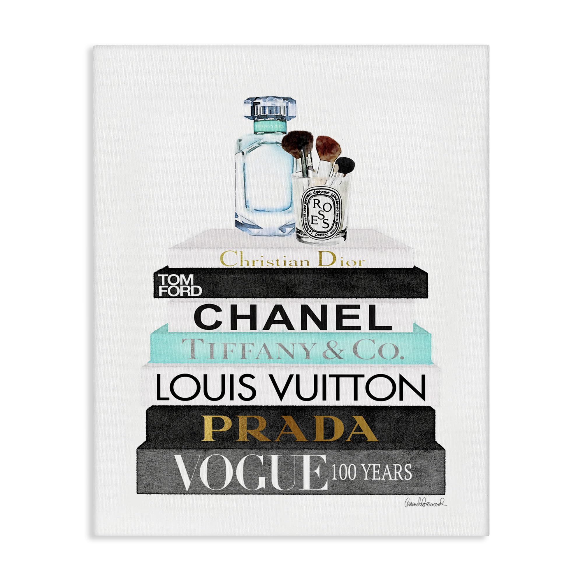 Stupell Industries 'Bookstack with Beauty Brushes'| Canvas Art