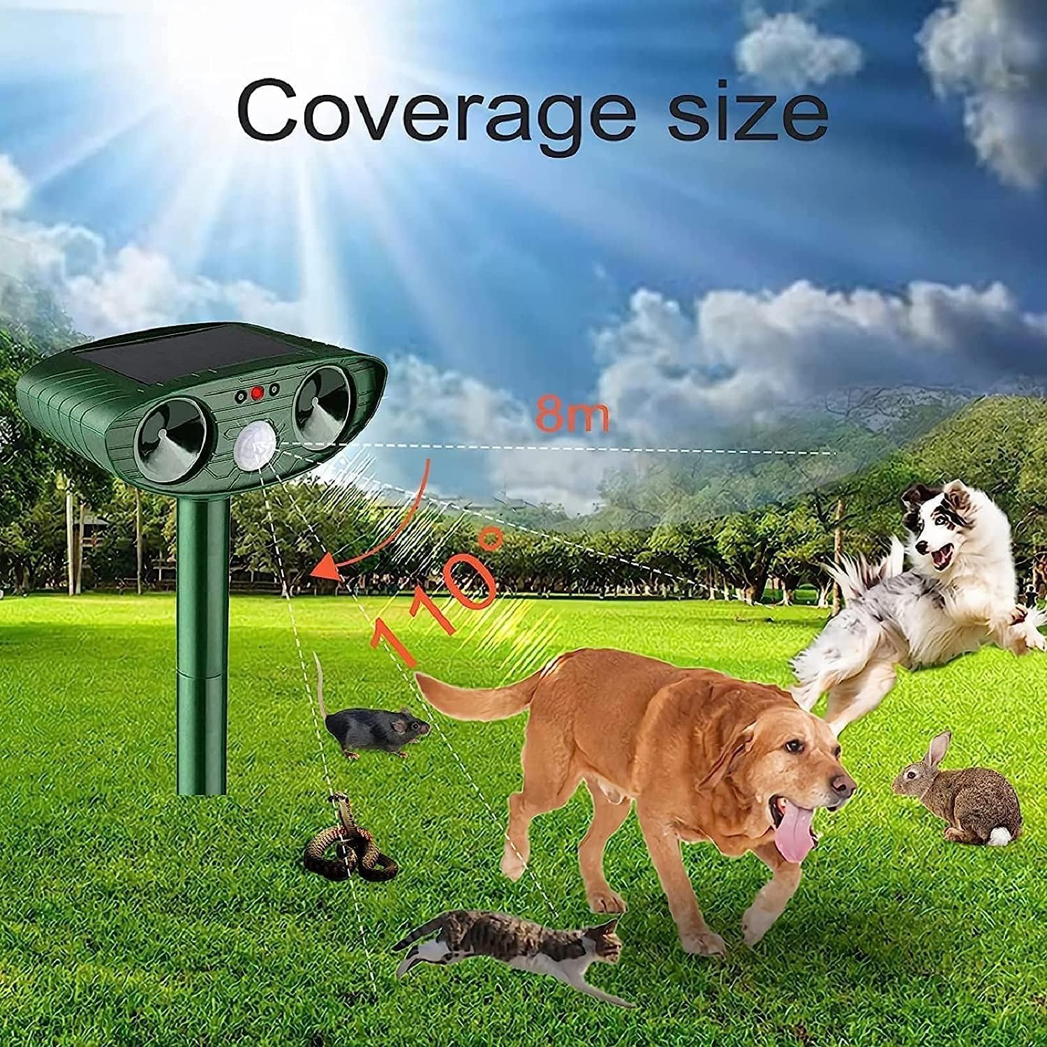 Répulsif Chat Ultrason, Repulsif Chat Solaire & Répulsif Animaux, Étanche Repulsif Chat Exterieur avec Détecteur pour Chats Chiens Souris Ratons Animaux de Jardin