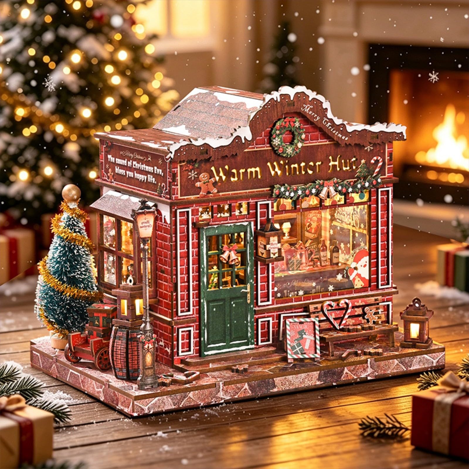 kowaku Kit di Casa in Miniatura a ma Natalizio Luminoso di Rifugio Invernale con Inrni per Famiglie