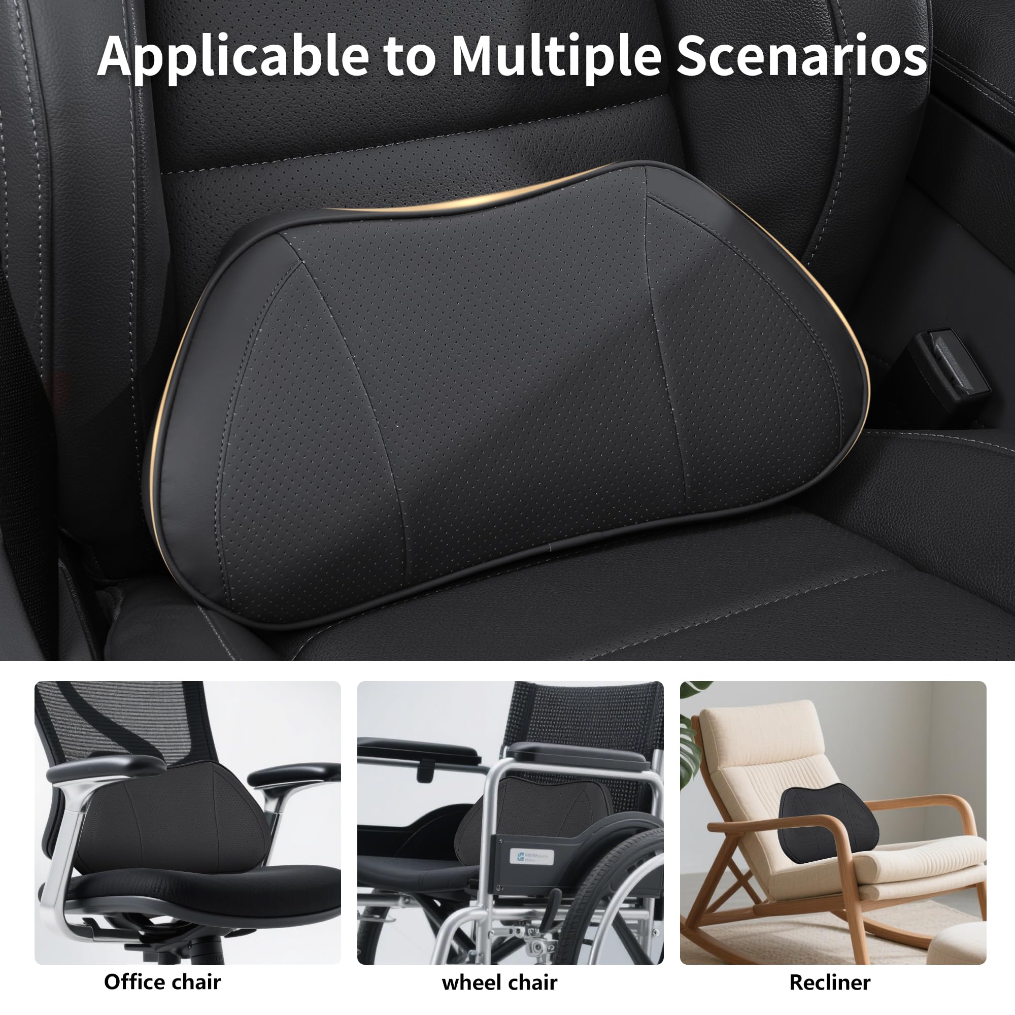 Lendenkissen Auto, Memory-Schaum-Lendenkissen zur Schmerzlinderung im unteren Rücken, Ergonomisches Rückenkissen für Autositze, Bürostuhl, Rollstuhl, Schwarz