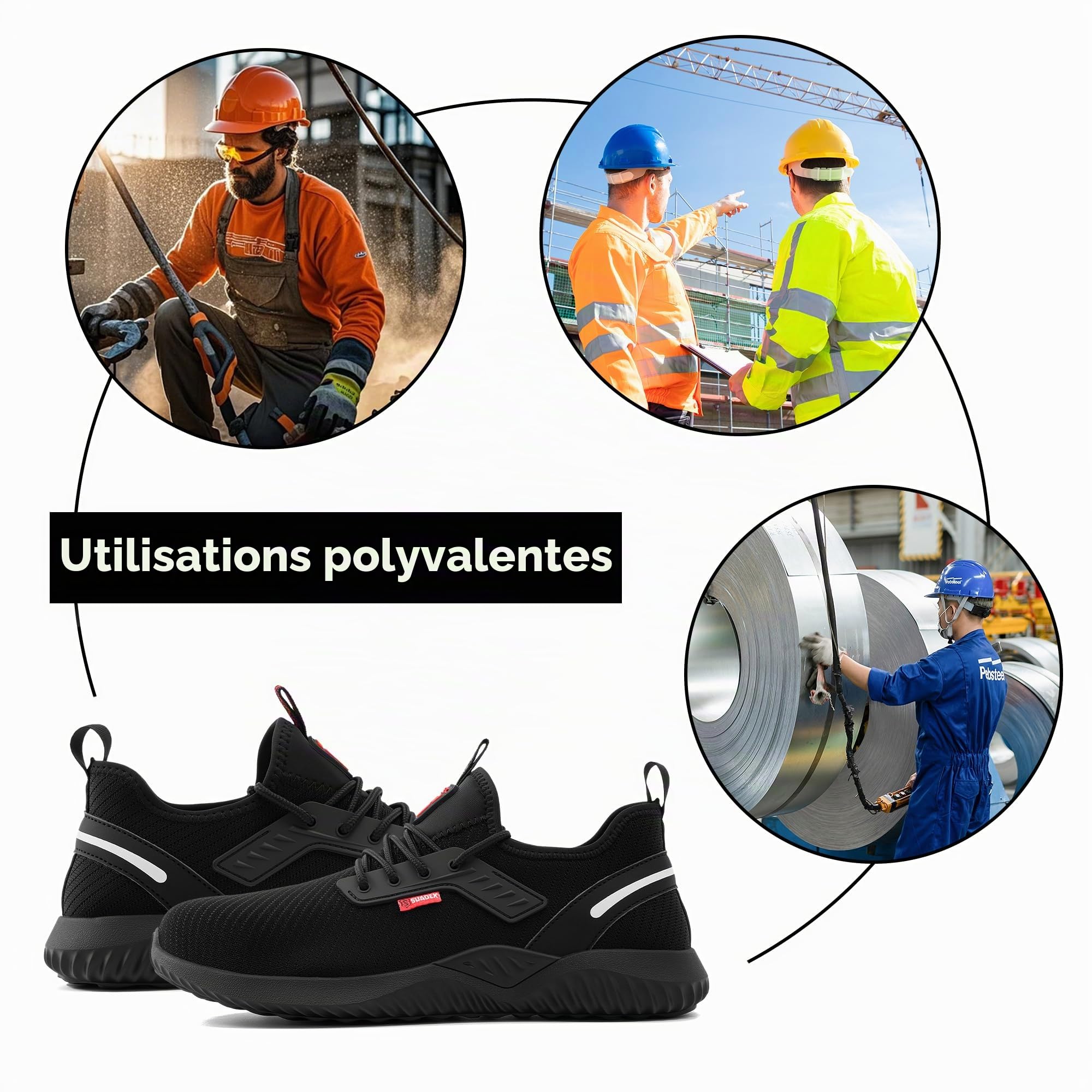 SUADEX Chaussures de Sécurité Hommes Femmes Légère Baskets de Sécurité Respirantes Légère Antidérapant Embout en Acier