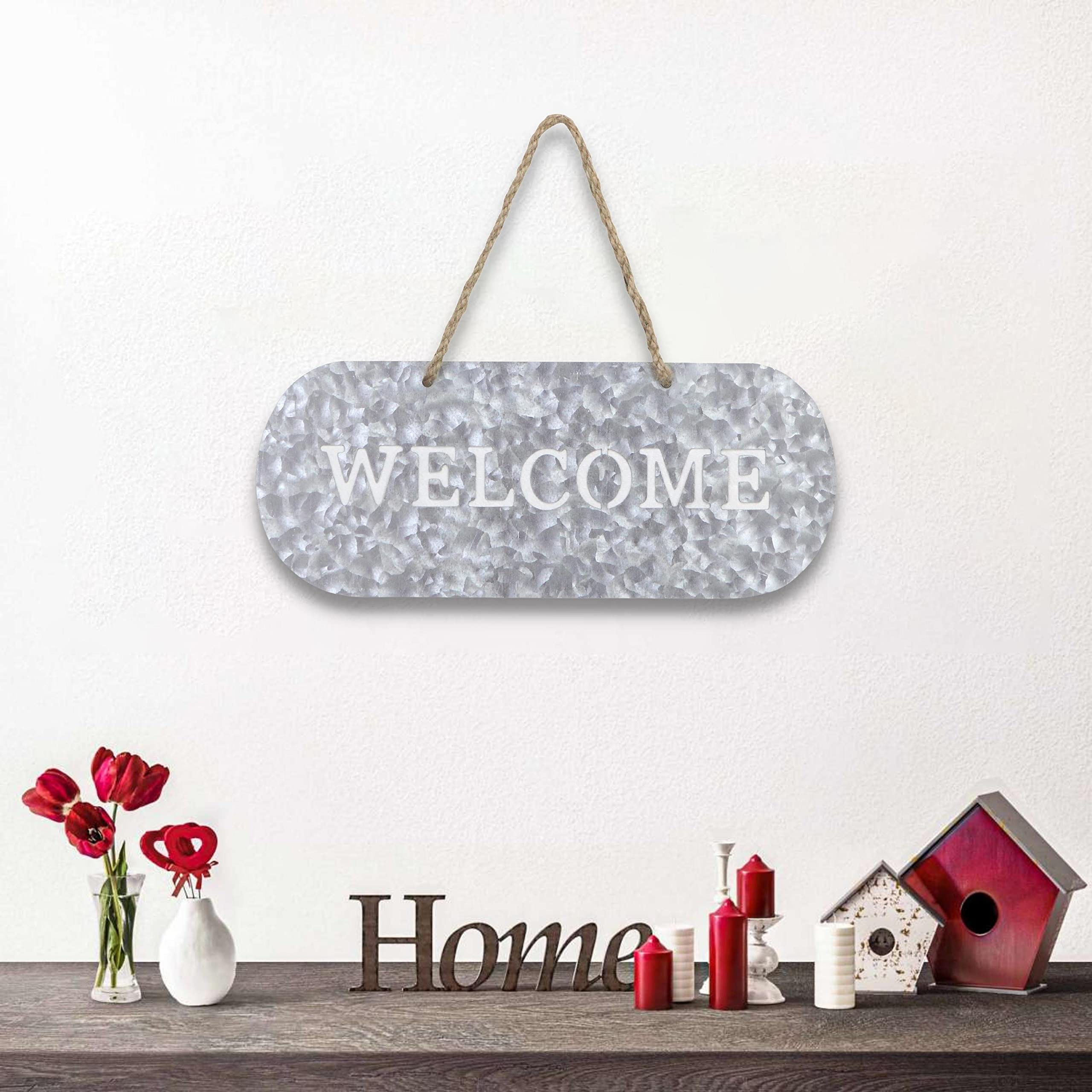 Cheung's FP-3332A Metallschild zum Aufhängen Welcome, Metall, Silber/Braun, medium