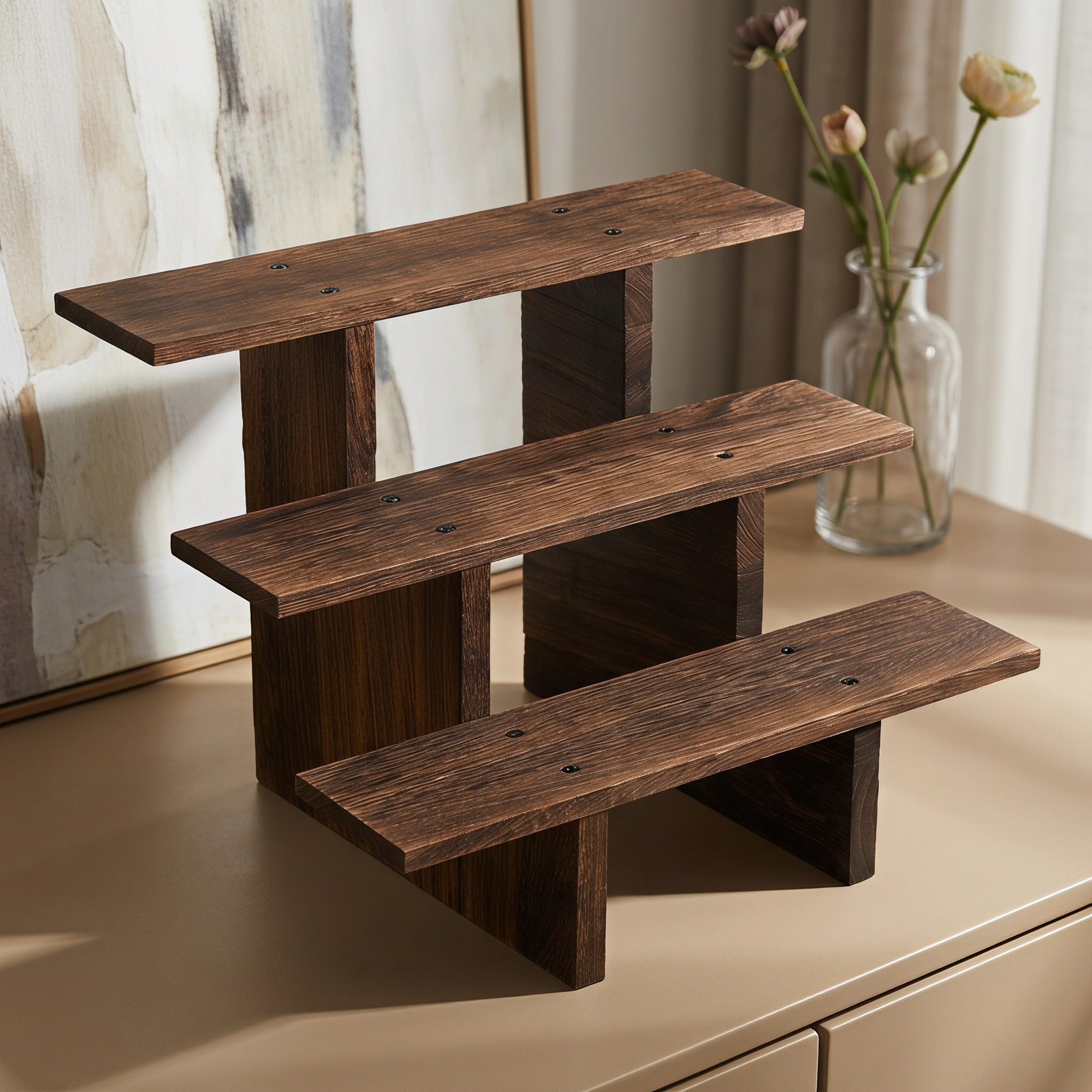 Expositor de Madera de 3 Niveles para Anillos y Colgantes