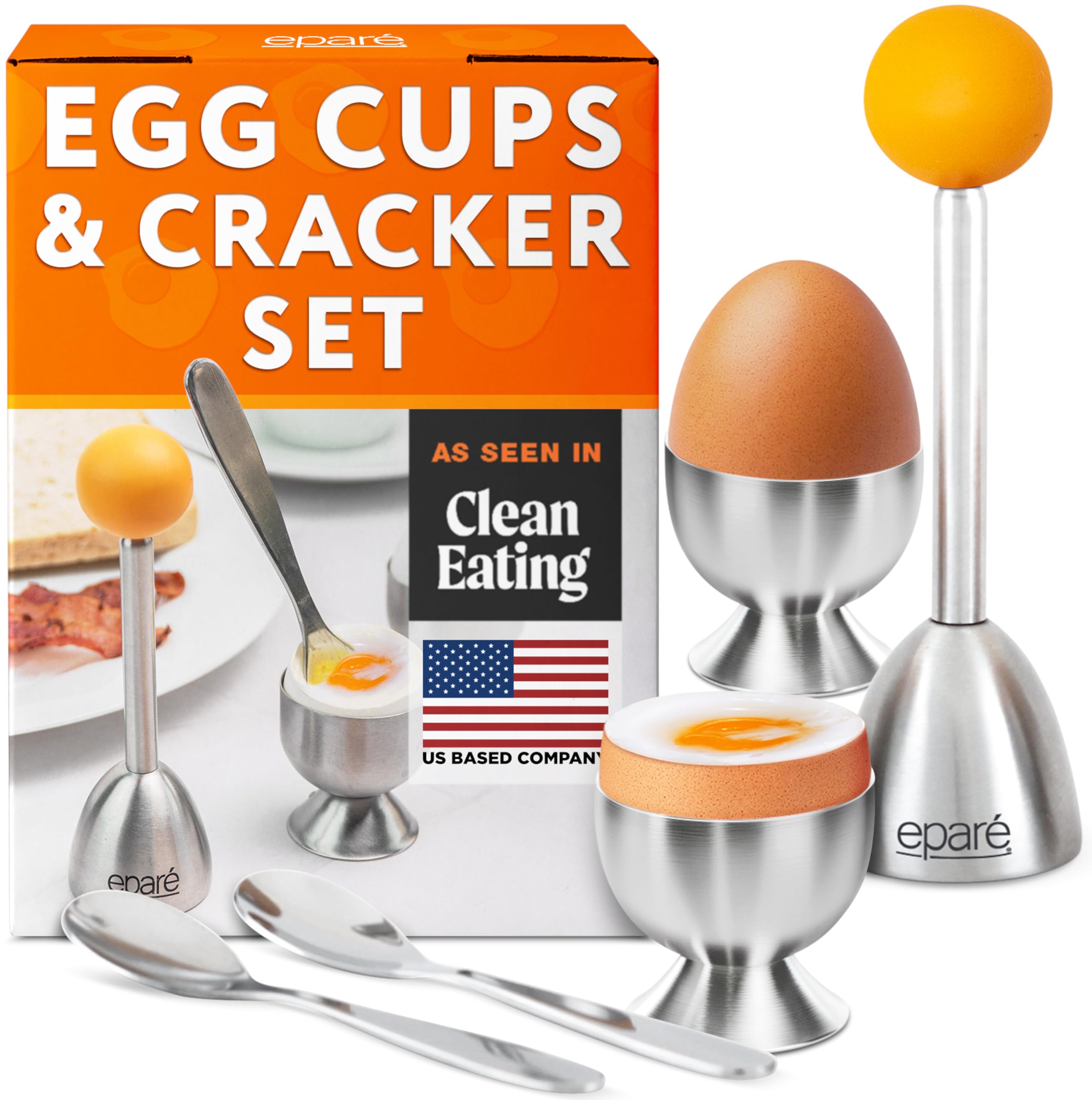 epar egg topper cutter set  stainless steel egg cracker tool amp egg shell opener  egg cups for soft boiled eggs  boiled egg holder  egg spoons and egg opener tool for breakfast