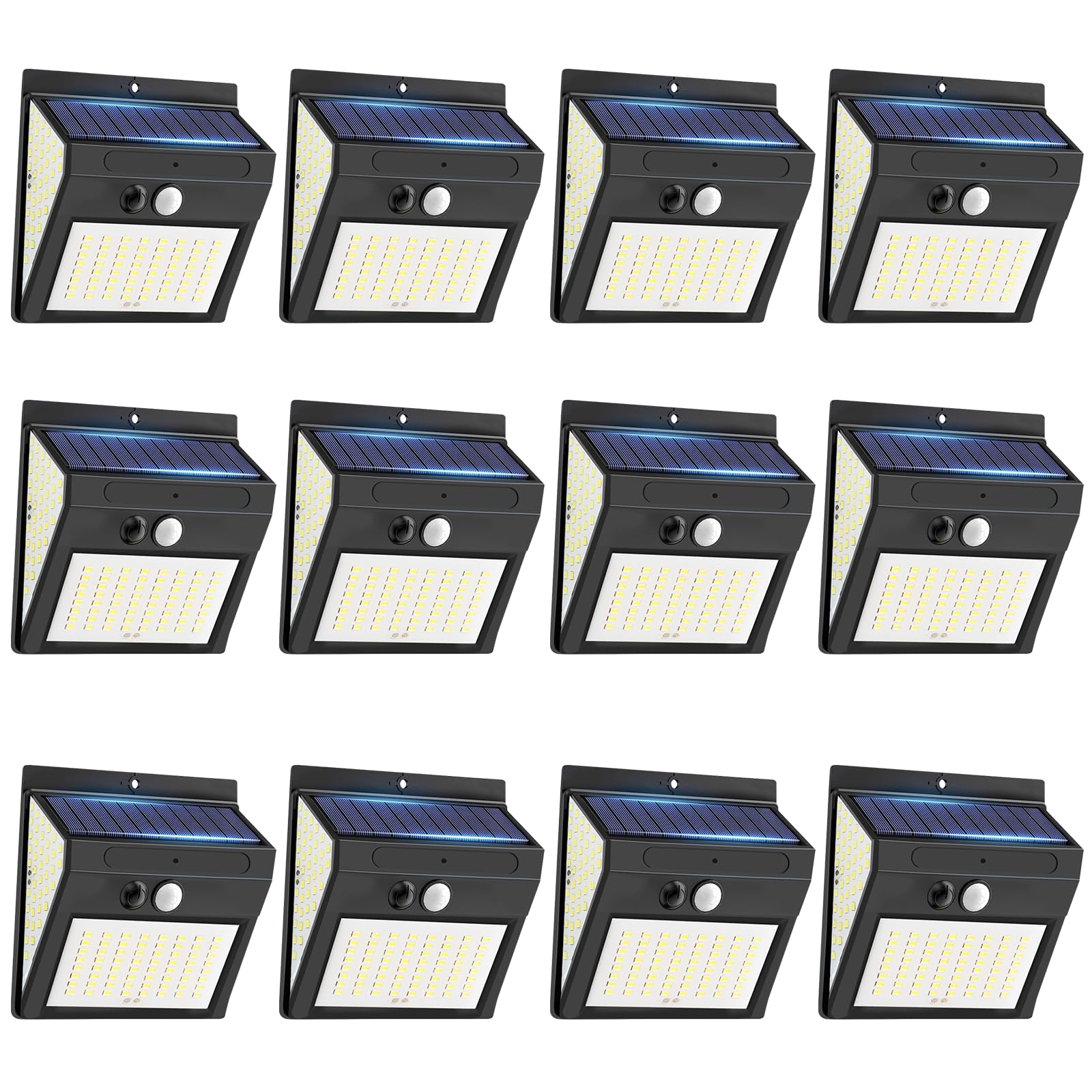 Fosingut 12 Pcs Solar Lights Outdoor Motion Sensor,144 LED Security Lights Solar Powered Outside Wall Lighting,3 Modes 270° IP65 Waterproof PIR Floodlights for Garden,Fence,Yard,Garage,Path Cool White