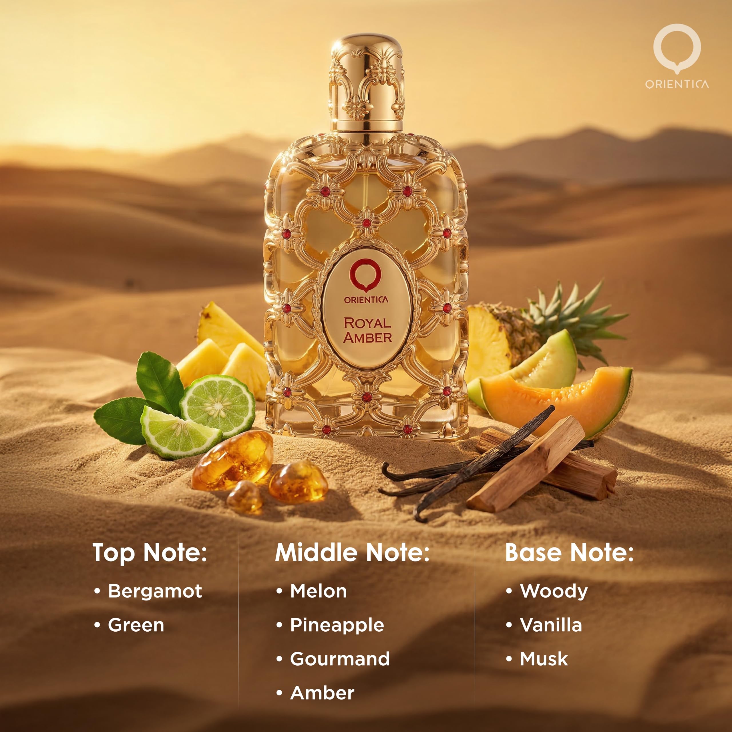 Orientica Luxury Collection Royal Amber Eau de Parfum 80 ml – Parfum Arabe de Luxe Mixte – Fragrance Longue Tenue aux Notes Fruitées, Vanille, Ambre & Musc