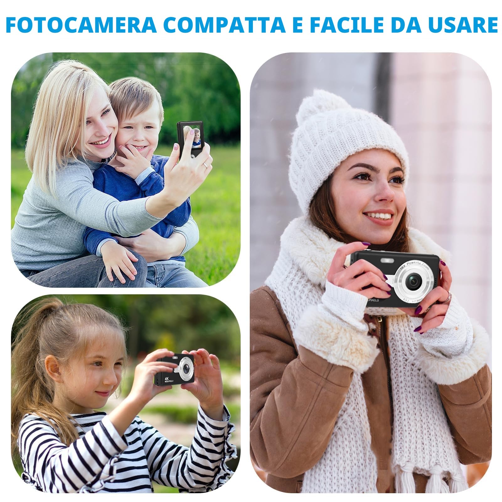 Macchina Fotografica Digitale con Scheda 64GB, 1080P 40MP Fotocamera Digitale Compatta con Zoom Digitale 8X Flash, Fotocamere Digitali Per Bambini Adolescenti Adulto Principianti (Nero)