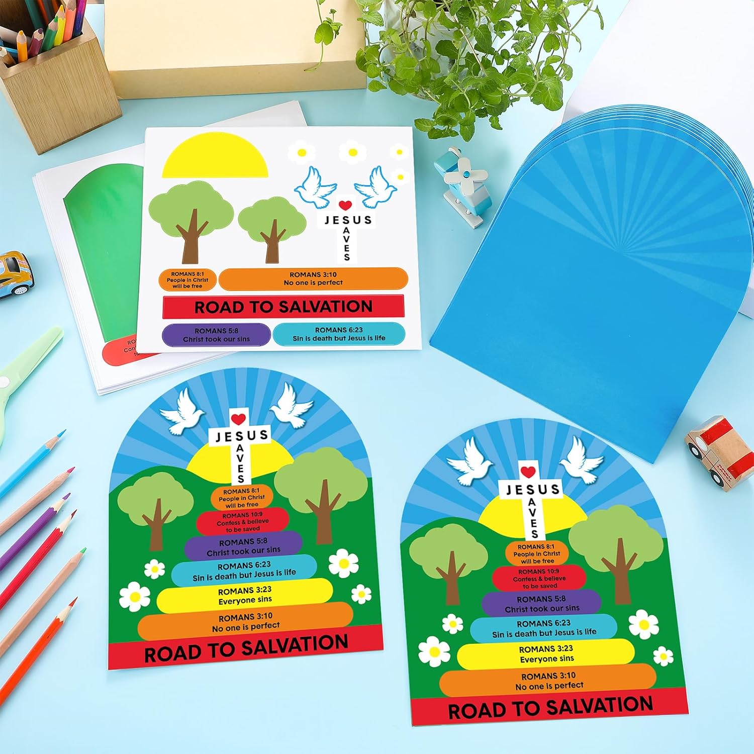 Motipuns 24 Sets Romans Road to Salvation Sign Kit Sunday School Crafts for Kids DIY Religious Crafts Gift for Sunday School Christian Bible Lesson Church Religious Education and Church Projects