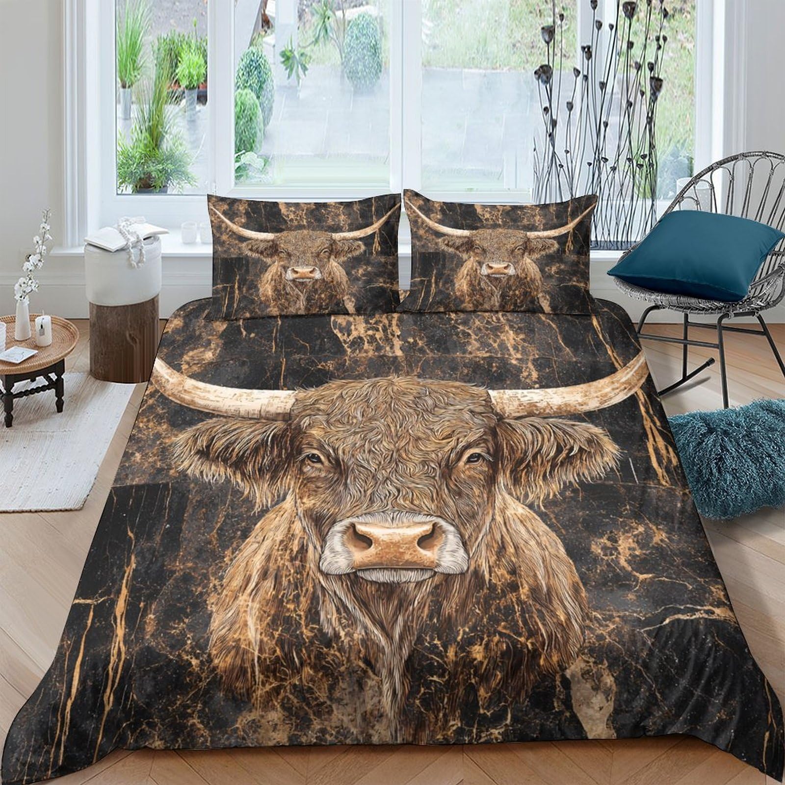 Ctjqhvkz Style-8 3D Printed Highland Bull Fitted Sheet Microfiber Soft Breathable Rustic Wild Cow Bed Cover For Bedroom Guest Room Decor Mattress Protection Single（135X200cm）