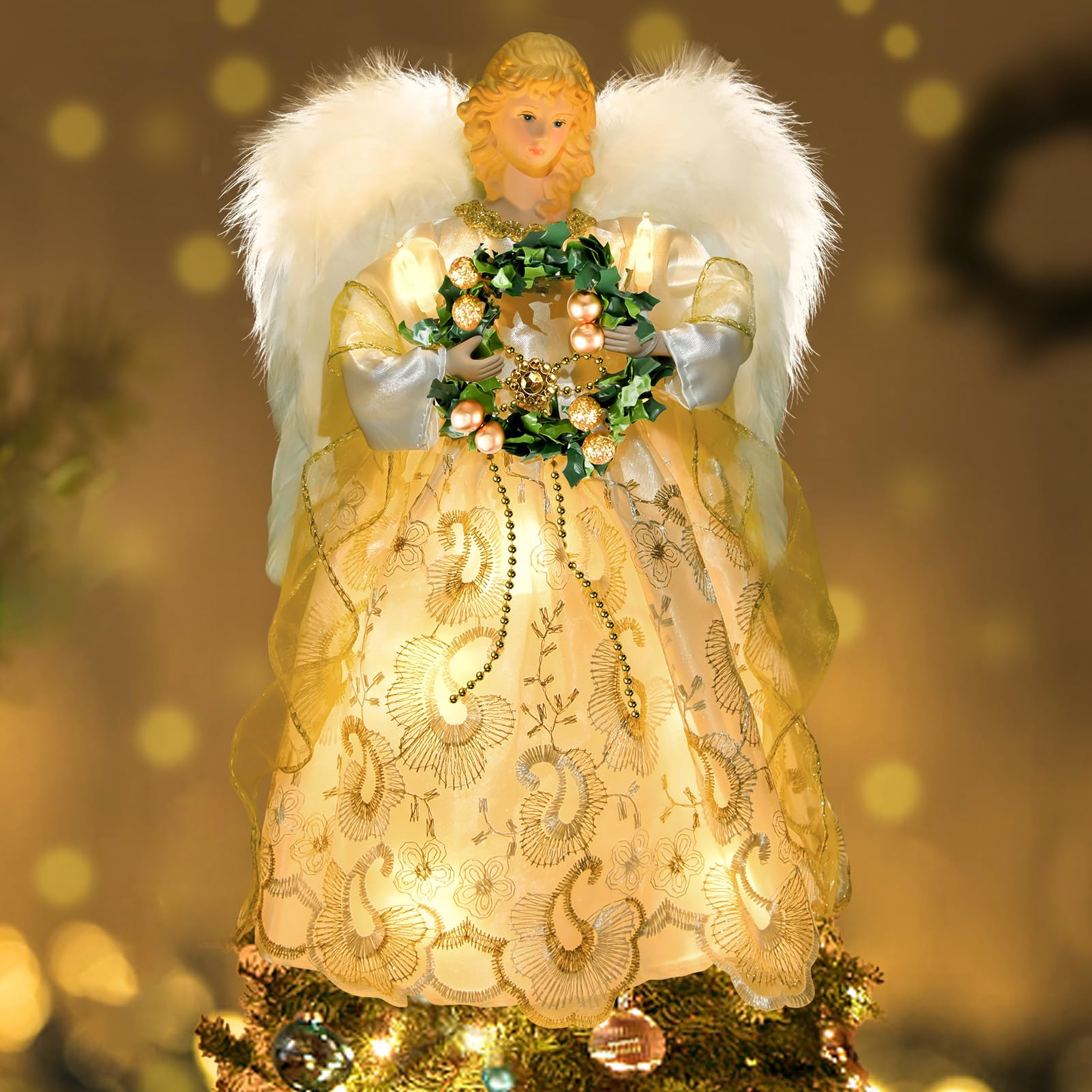 Cimier de sapin ange lumineux pour décoration intérieure de salon en fête