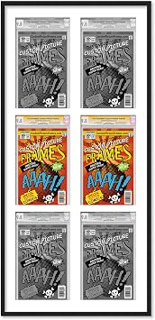 Frame Black For Graded Comics | Complete Comic Book Frame with White Conservation Matting, and UV Grade Acrylic | Made to Showcase 6 Comic Books in Slabs Graded by CGC, CBCS, PGX, and ICBG