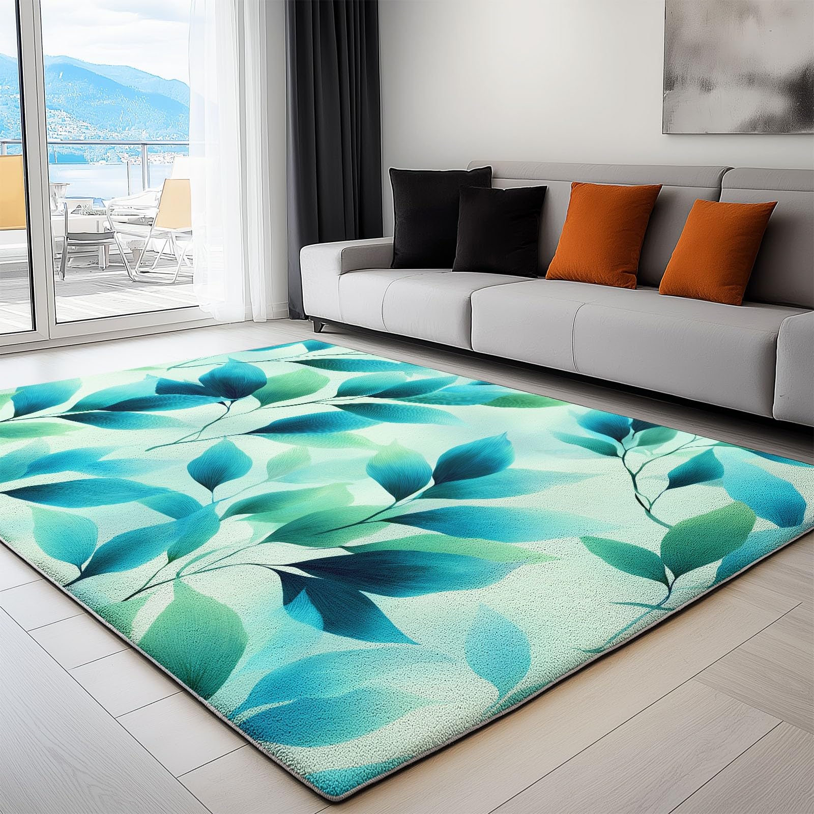 Tapis de chambre antidérapant et doux lavable imprimé feuilles 60x90
