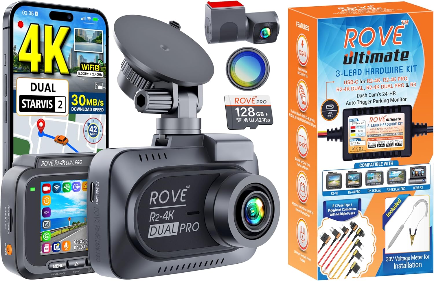 ROVE R2-4K Dual PRO Dash Cam | Hardwire Kit