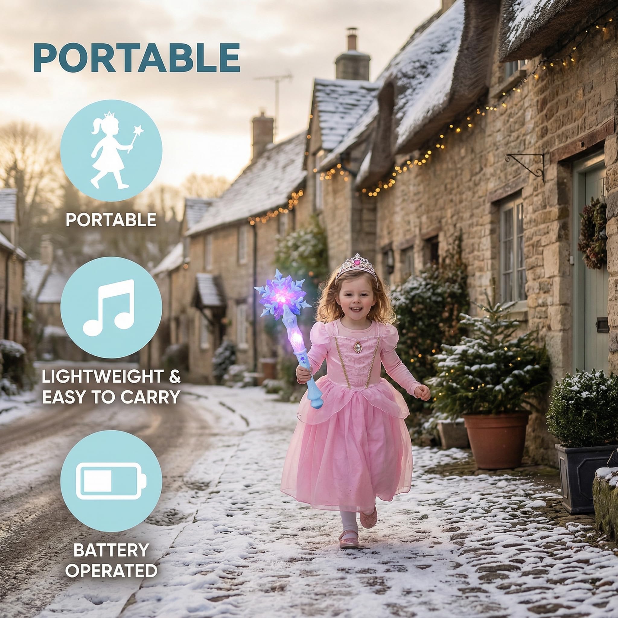 BESPORTBLE Light up Wand Toy: Rotating Up Snowflake for Girls Princess LED Glowing Cosplay Costume Performance Props Winter Musical Glow Stick 3 4 5 6 7 8 Year Old Flashing Fairy Happy New 2026 - Image 2