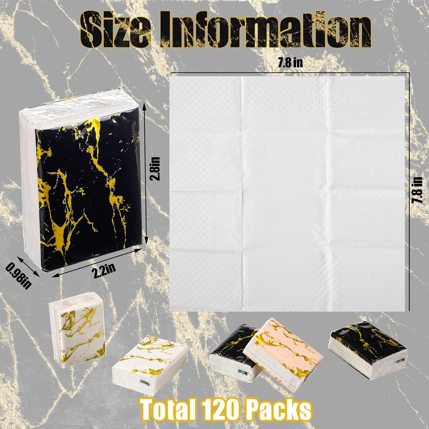 Yinder 120 Pack Back to School for Classroom Pocket Tissues 3 Ply Facial Tissues Packs Bulk Travel Size Disposable with Marble Design Individual Tissue Packs for Travel Purse Backpack Office