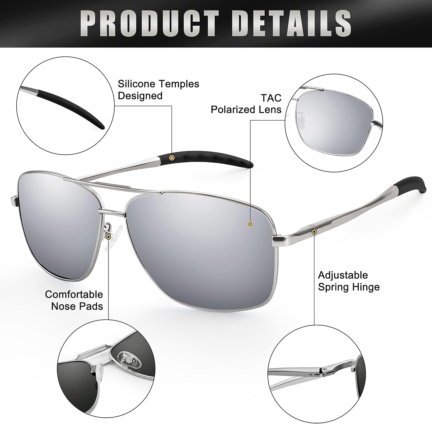 Aviator Sunglasses for Womens Men UV Protection Polarized Pilot Style Durable Metal Frame with Spring Hinges - Image 4