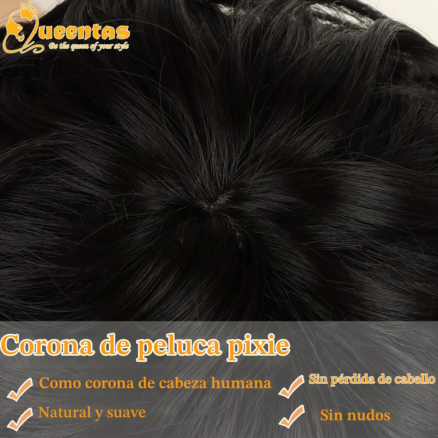 Queentas Peluca corta para mujer, pelucas con corte de duendecillo en capas, pelo sintético, parte lateral, flequillo, peluca para mujer (negro)