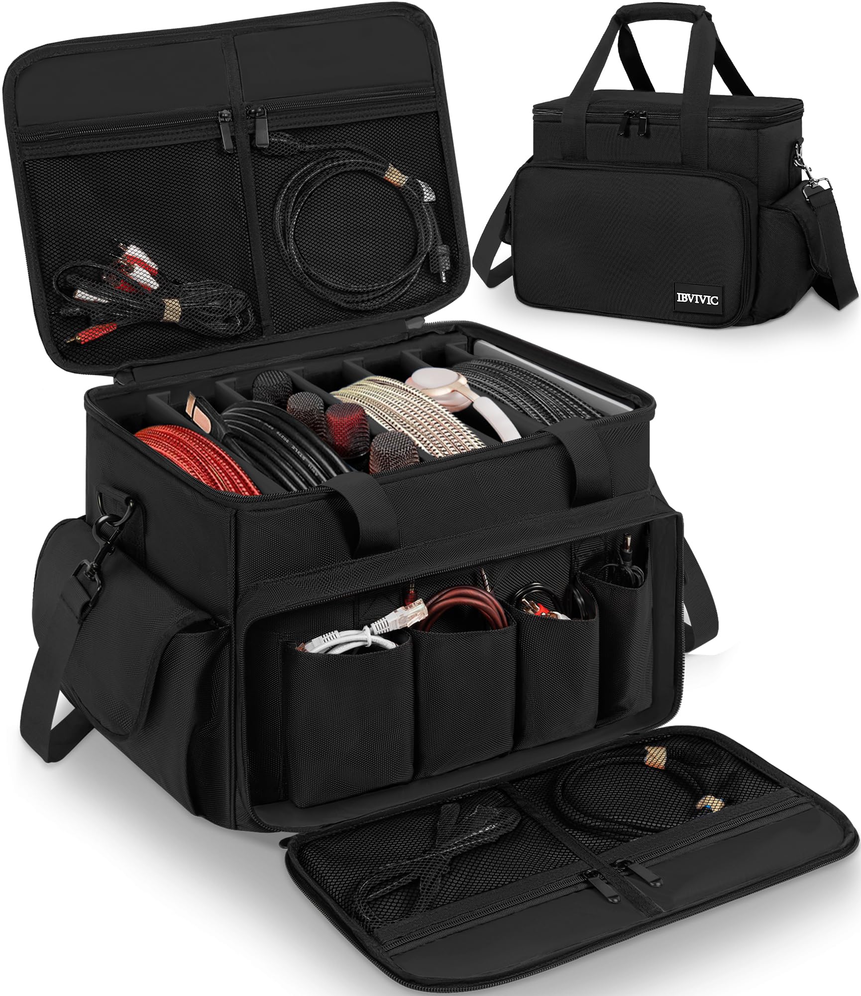 DJ Cable File Bag with 6 Detachable Dividers High Capacity Gig Cable Bag
