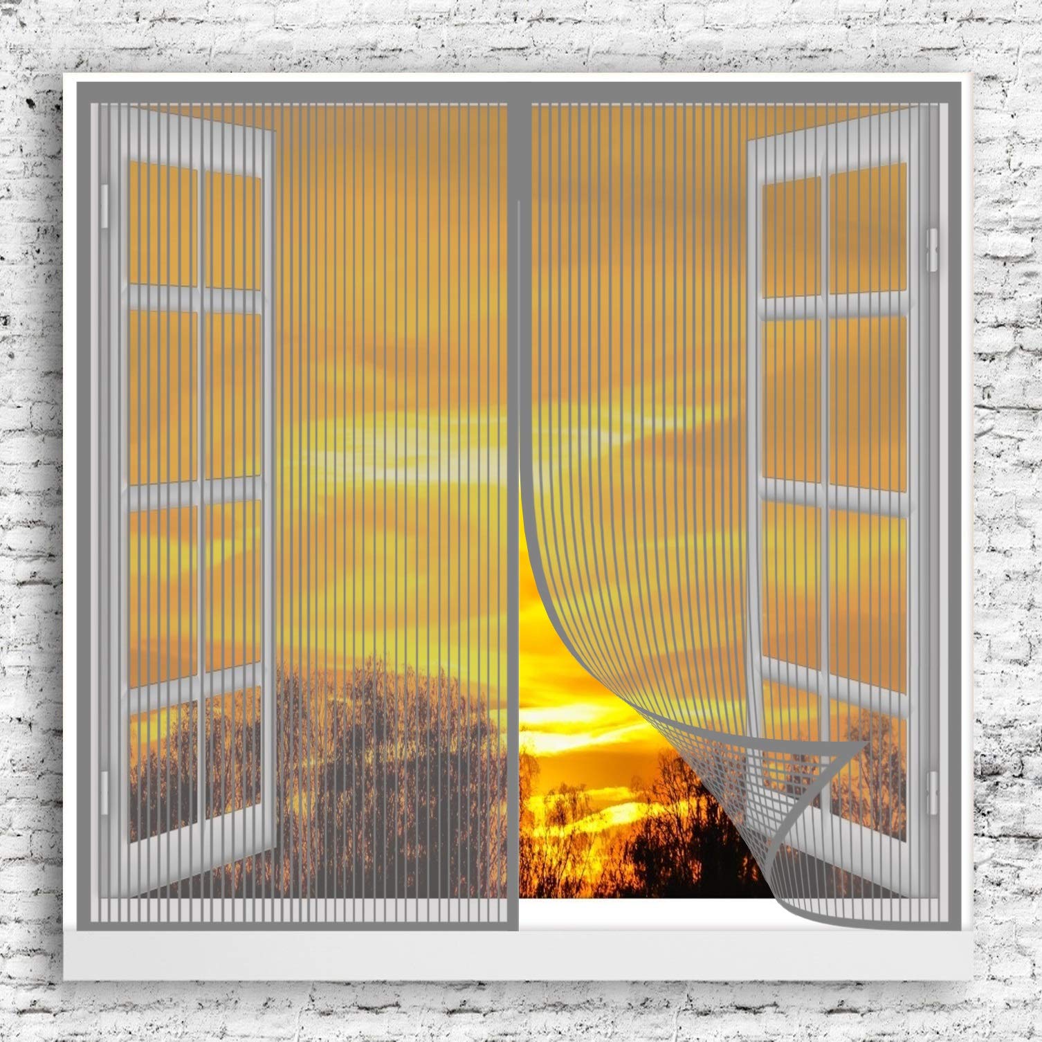 Porte moustiquaire magnétique 95x145cm gris avec bande scratch pour fenêtres et portes
