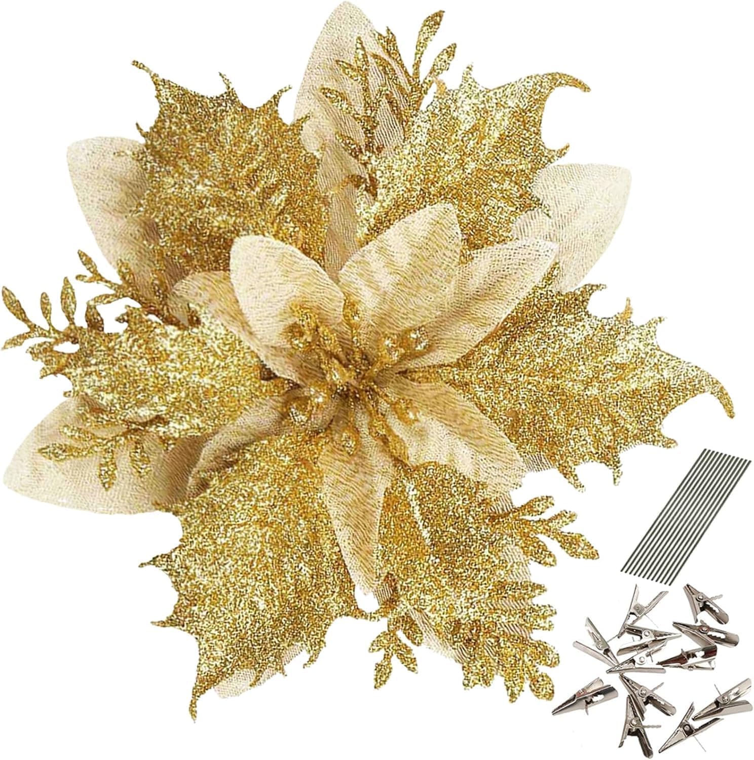 SLEEPHEAD®24PCS Christmas Tree Ornaments Decorations -Christmas Flowers Artificial Xmas Hanging Charms Ornaments Decorative, Merchandise Gift Ideas Holiday Decor Indoors Home House Decorations