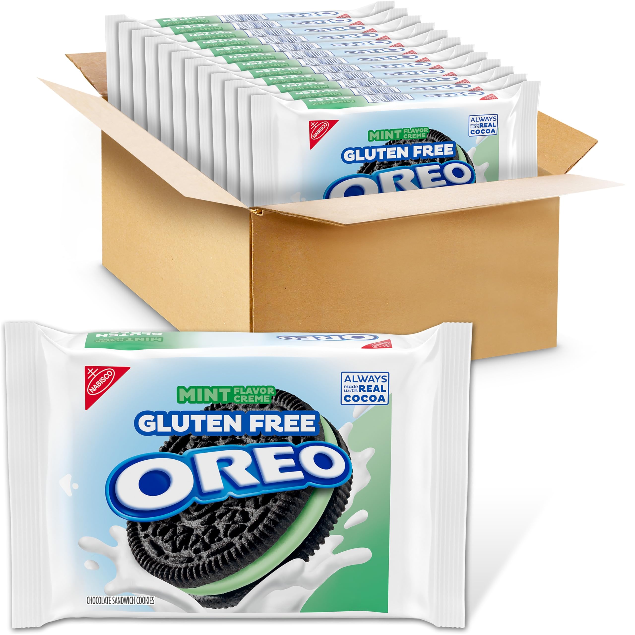 OREO Gluten Free Mint Creme Chocolate Sandwich Cookies, Gluten Free Cookies, 12-12.47 oz Packs