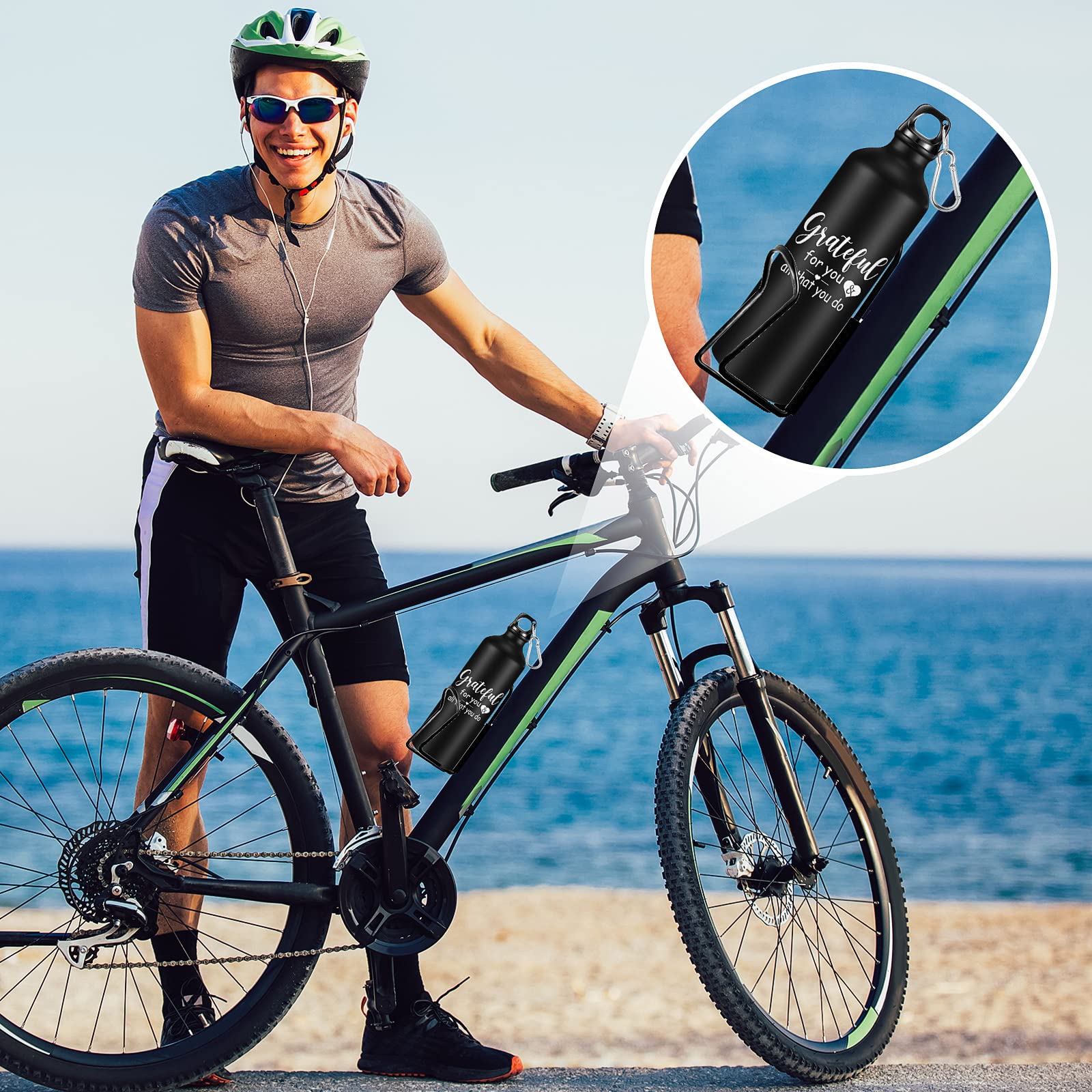 12 pezzi di ringraziamento apprezzamento regali 680,4 g bottiglia d'acqua in alluminio Bulk per dipendenti colleghi, bici, palestra, borraccia leggera con tappo a torsione per sport campeggio (nero)