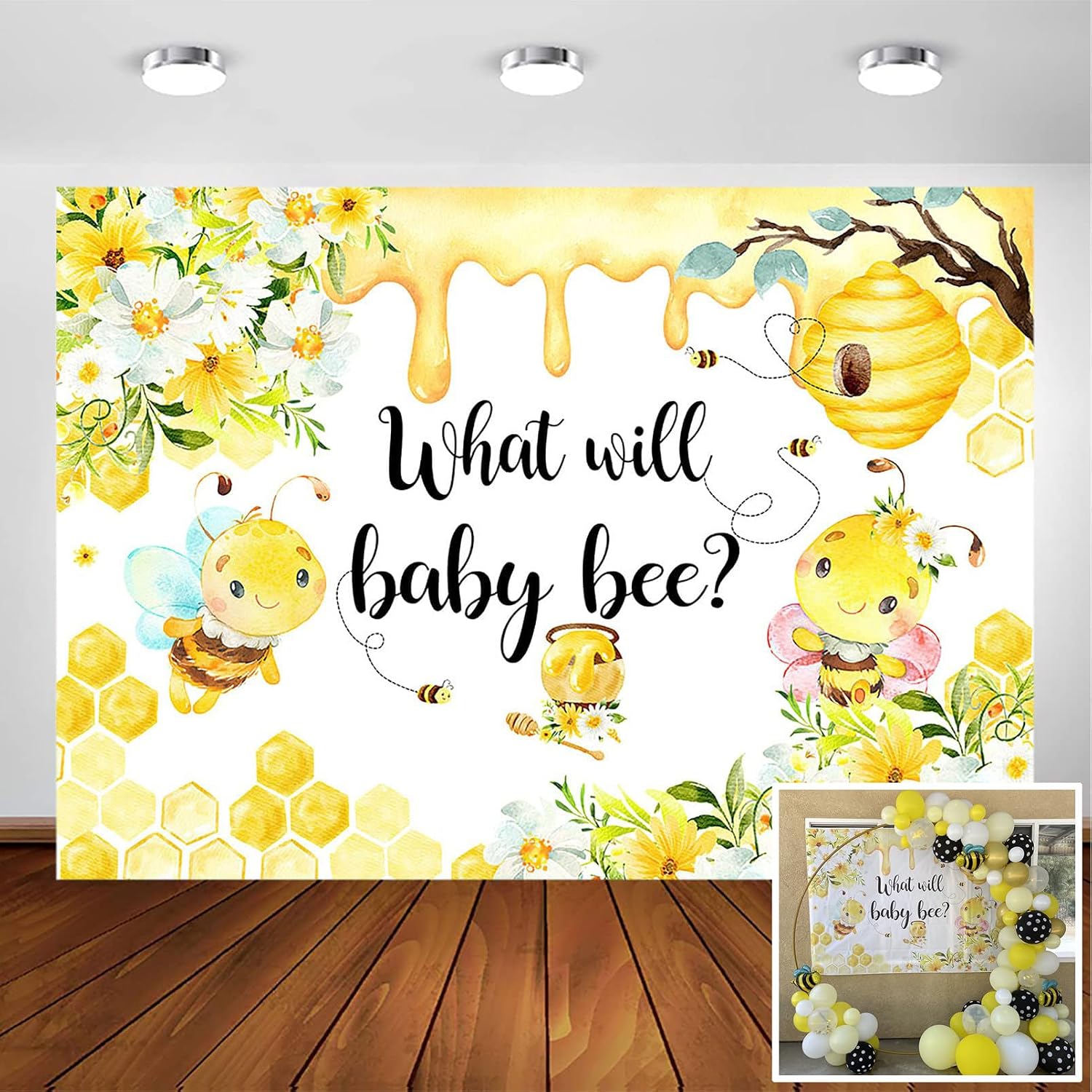 Avezano Honeycomb Bee Gender Reveal Backdrop Sunflower What Will Baby Bee Gender Reveal Party Decorations Photography Background (7x5ft)