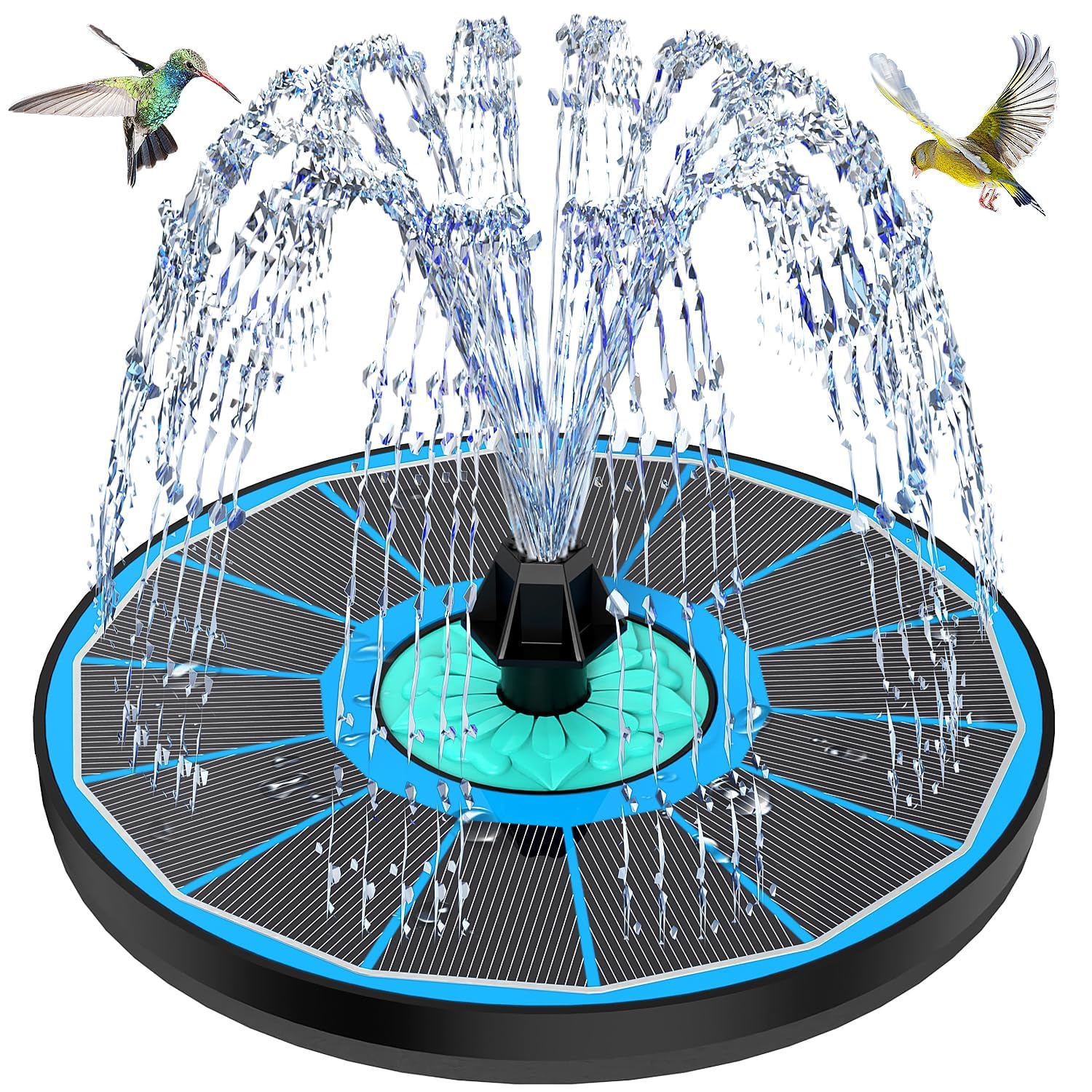 Fontaine Solaire, SZMP 2026 3.5W Pompe Solaire Bassin Exterieur avec 7 Buse pour Bain d'oiseau, Piscine, Patio, Décoration de Jardin (Bleu)