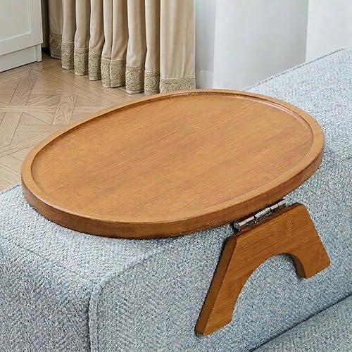 DETOR Clip-On Couch Armrest Table, 13.4" x 10" Oval Shape,