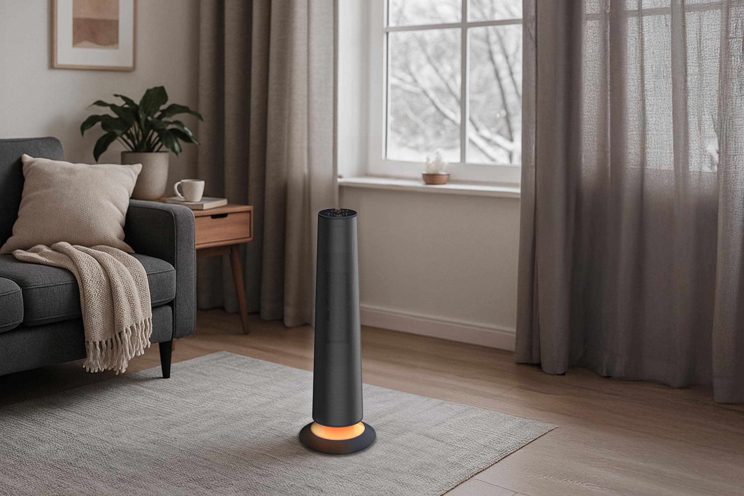 Fakir - Radiador de ventilador de alta calidad, HT 1200, 2500 W, ahorro de energía, con función de temporizador 24 h, luz de ambiente y oscilación de 80°, modo ECO, pantalla táctil LED, mando a